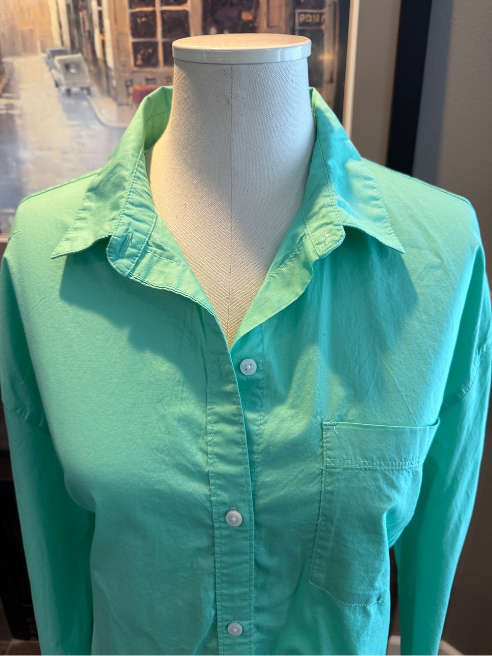 NWT Bright Mint boyfriend Button-Up Shirt - Picture 2 of 9